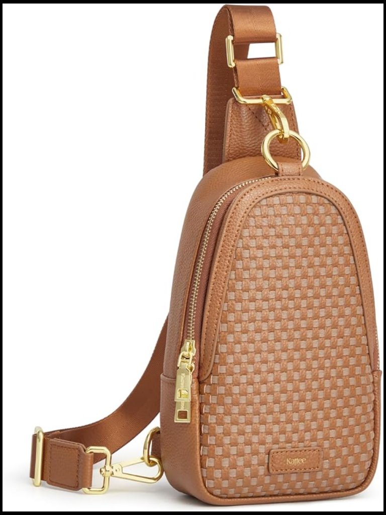 Leather Crossbody Sling Bag Rfid Anti-Theft Adjustable Daypack Woven Design